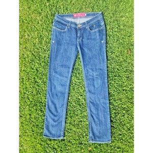 Apple Bottom Low Rise Jeans Dark Wash Size 9/10 Denim Y2K Vintage Gold Lettering